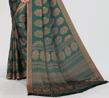 Vsaree Green Moss Chiffon Silk Print With Designer Border & Pallu Saree With Blouse For Women