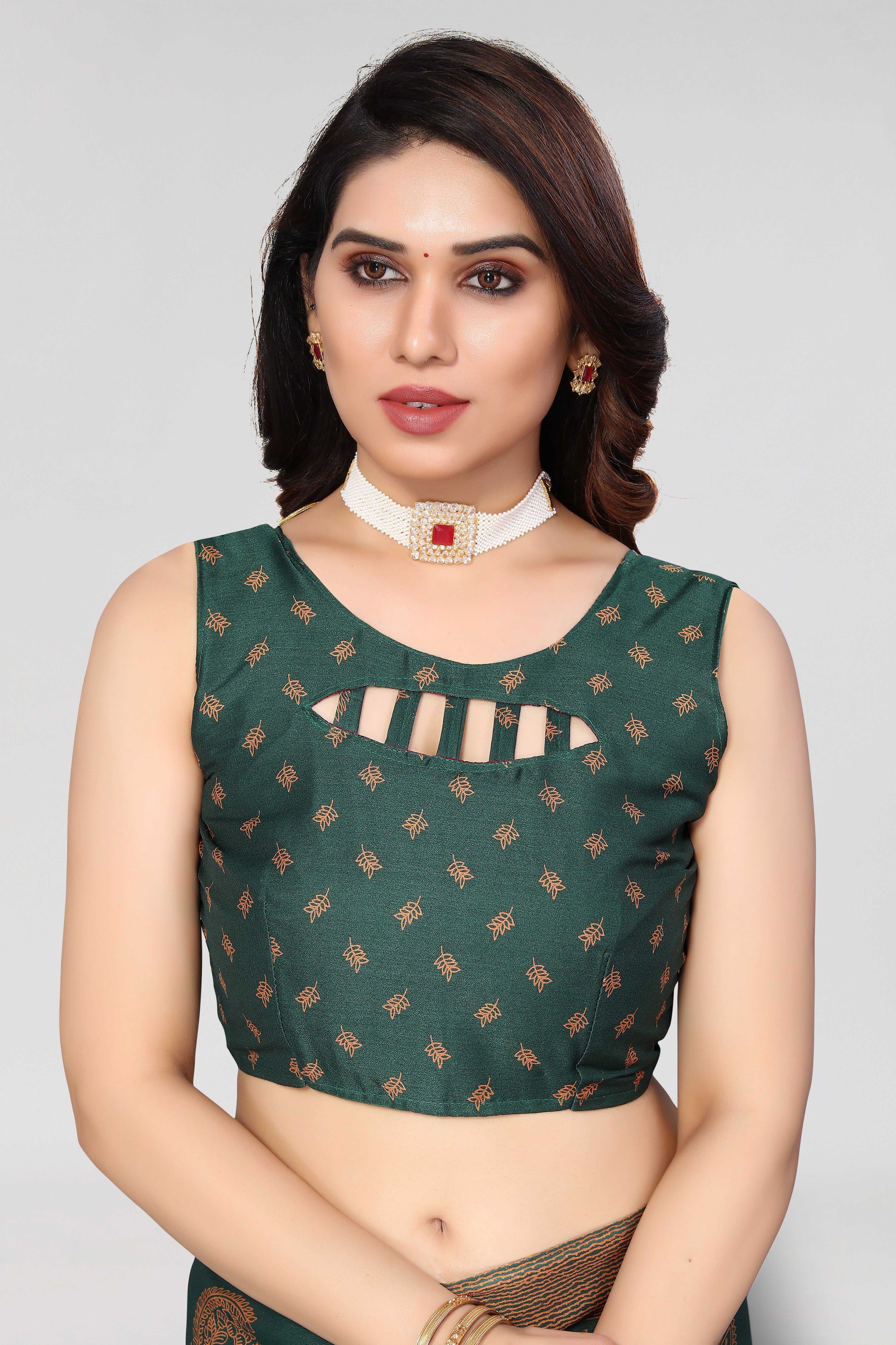 Vsaree Green Moss Chiffon Silk Print With Designer Border & Pallu Saree With Blouse For Women