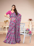 Vsaree Grey Banglori  Flower Printed Pallu & Border Saree With Banglori Blouse For Women