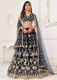 WOMEN'S BLACK BUTTERFLY NET WITH SEQUINS AND EMBROIDERY WORK LEHENGA CHOLI FOR WEDDING