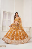 WOMEN'S BROWN BUTTERFLY NET WITH SEQUINS AND EMBROIDERY WORK LEHENGA CHOLI FOR PARTY WEAR