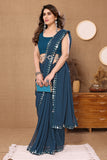 Vsaree Blue Banglori  Plain Saree And Mirror Less Border With Banglory Blouse