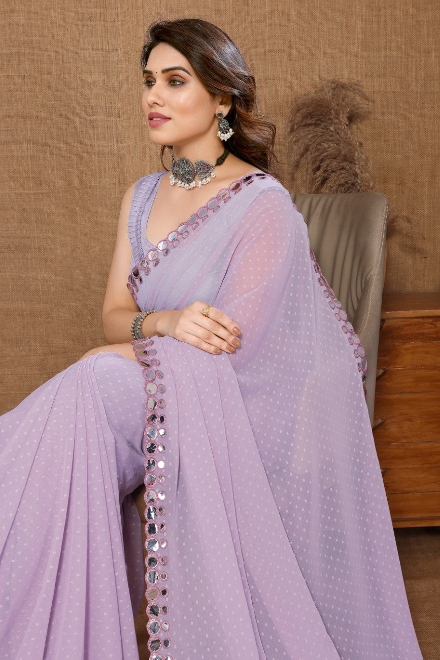 Vsaree Lavender Banglori  Plain Saree And Mirror Less Border With Banglory Blouse And Pallu