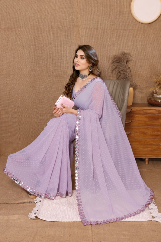 Vsaree Lavender Banglori  Plain Saree And Mirror Less Border With Banglory Blouse And Pallu