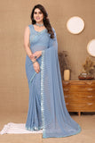 Vsaree Light Blue Banglori  Plain Saree And Mirror Less Border With Banglory Blouse And Pallu