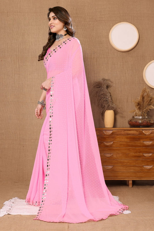 Vsaree Light Pink Banglori  Plain Saree And Mirror Less Border With Banglory Blouse And Pallu