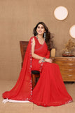 Vsaree Red Banglori  Plain Saree And Mirror Less Border With Banglory Blouse And Pallu