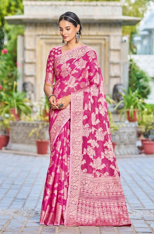 Vsaree Cotton Lakhnowi Saree Zari & Multipal Thred Work With Blouse