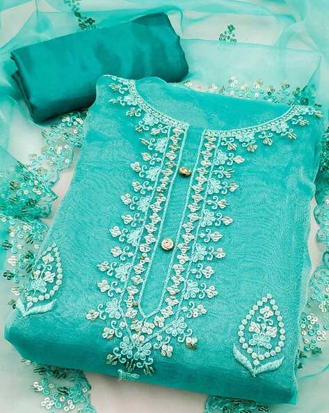 Zooara Sky Blue Color Organza Function And Wedding Dress Matrials With Bottom And Dupatta