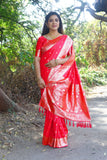 Indian Red Bandhej Silk Saree Wedding Party And Festival Trending Vsaree For Woman