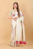 Vsaree  Cream Nylon Silk And Zari weaving Saree With Designer Border And Blouse