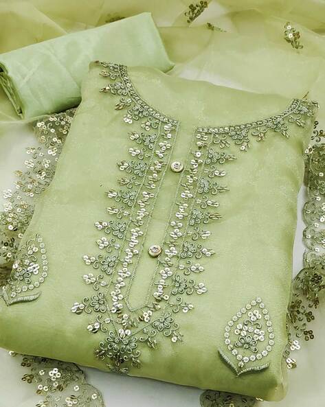 Zooara Green Color Organza Function And Wedding Dress Matrials With Bottom And Dupatta