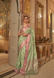 Traditional Golden Zari Weaving Flower Design Border Saree With Designer Pallu And Zari Weaving Butti Design Blouse