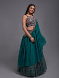 WOMEN'S TEAL GEORGETTE WITH SEQUINS AND THREAD EMBROIDERY WORK LEHENGA CHOLI