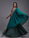 WOMEN'S TEAL GEORGETTE WITH SEQUINS AND THREAD EMBROIDERY WORK LEHENGA CHOLI