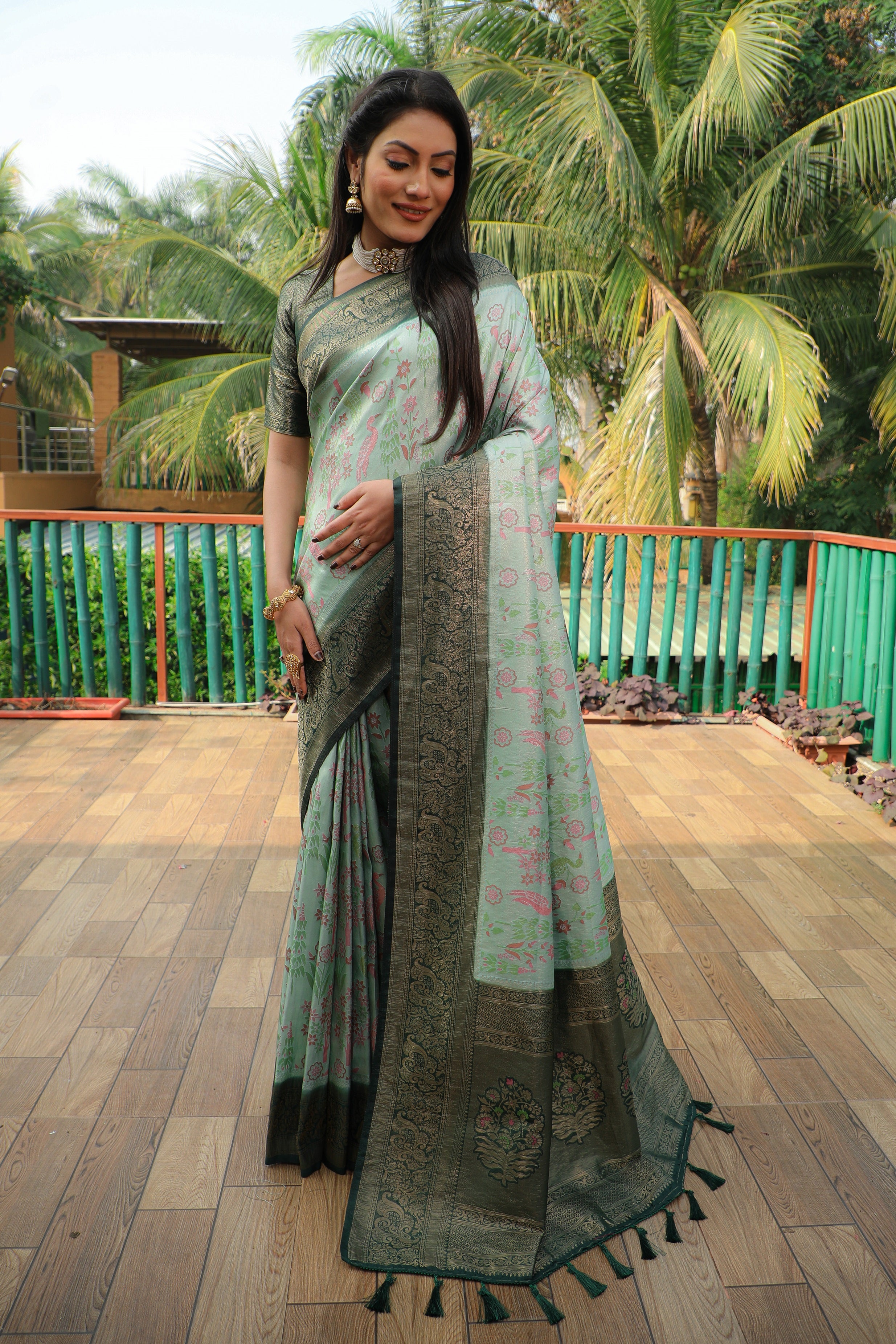 Vsaree Peacock Design Copper Zari Weaving Kanjivaram Silk Saree With Attrective Blouse And Rich Pallu