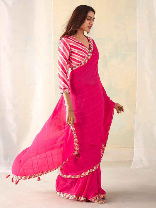 Vsaree Pink Banglori Printed Pallu And Designer Border Saree With Banglori Blouse For Women