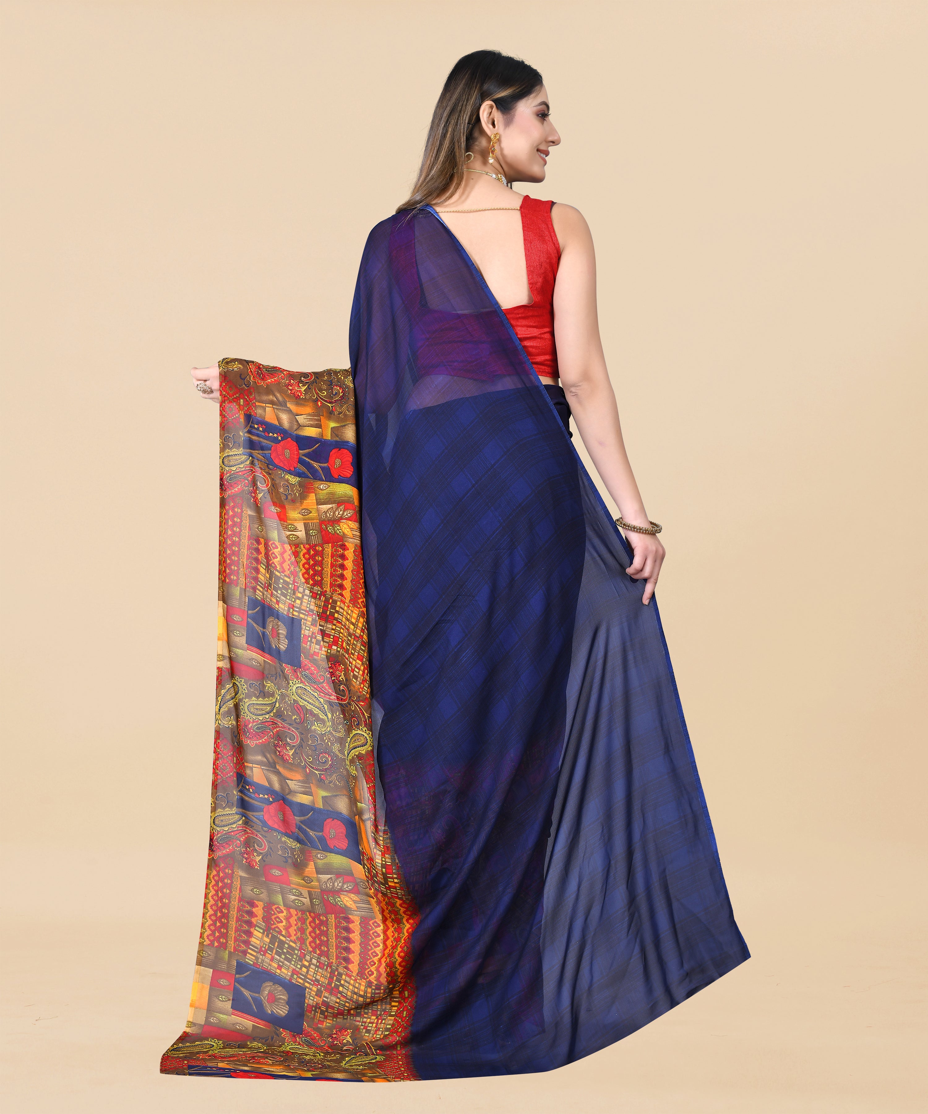 Vsaree Blue Georette Designer And Printed Work Saree With Georette Blouse For Women