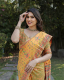 Designer Hathi Gotti Golden Zari Weaving Pashmina Silk Saree Having Rich Pallu