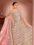 WOMEN'S BEIGE GEORGETTE SEQUINS AND MULTI THREAD WORK PARTY WEAR LEHENGA CHOLI