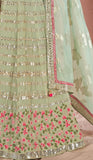 WOMEN'S PISTA GREEN GEORGETTE SEQUINS AND MULTI THREAD WORK PARTY WEAR LEHENGA CHOLI