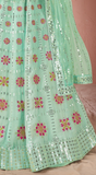 WOMEN'S SEA GREEN GEORGETTE SEQUINS AND MULTI THREAD WORK PARTY WEAR LEHENGA CHOLI