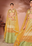 WOMEN'S YELLOW AND GREEN MULTI PREMIUM NET SEQUANCE AND MULTI THREAD WORK PARTY WEAR LEHENGA CHOLI