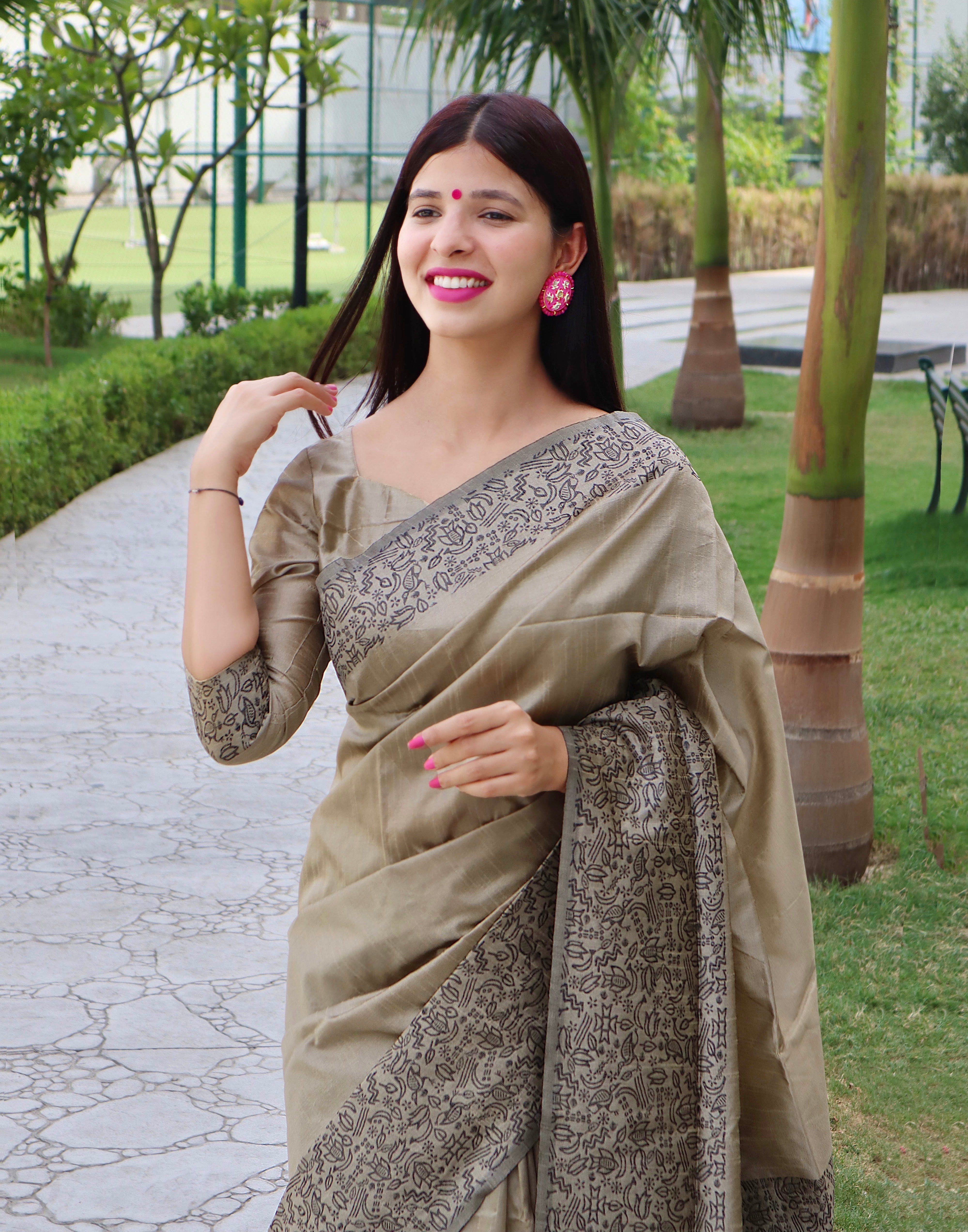 Vsaree Grey Raw Silk Designer Saree With zari woven Bomkai Temple Border and contrast zari pallu And Blouse