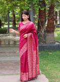 Vsaree Pink Raw Silk Designer Saree With zari woven Bomkai Temple Border and contrast zari pallu And Blouse