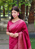 Vsaree Pink Raw Silk Designer Saree With zari woven Bomkai Temple Border and contrast zari pallu And Blouse