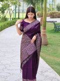 Vsaree Purple Raw Silk Designer Saree With zari woven Bomkai Temple Border and contrast zari pallu And Blouse