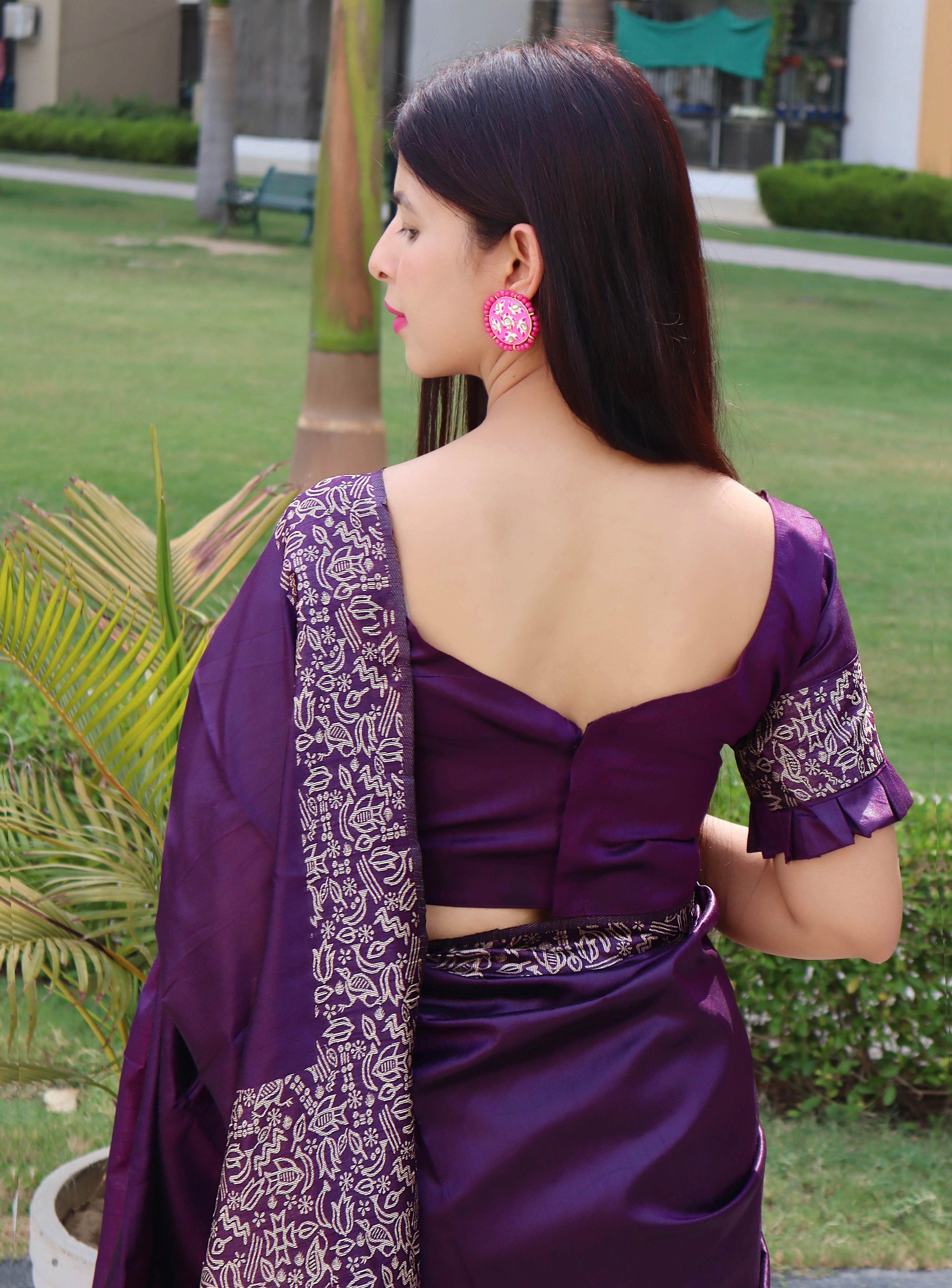 Vsaree Purple Raw Silk Designer Saree With zari woven Bomkai Temple Border and contrast zari pallu And Blouse