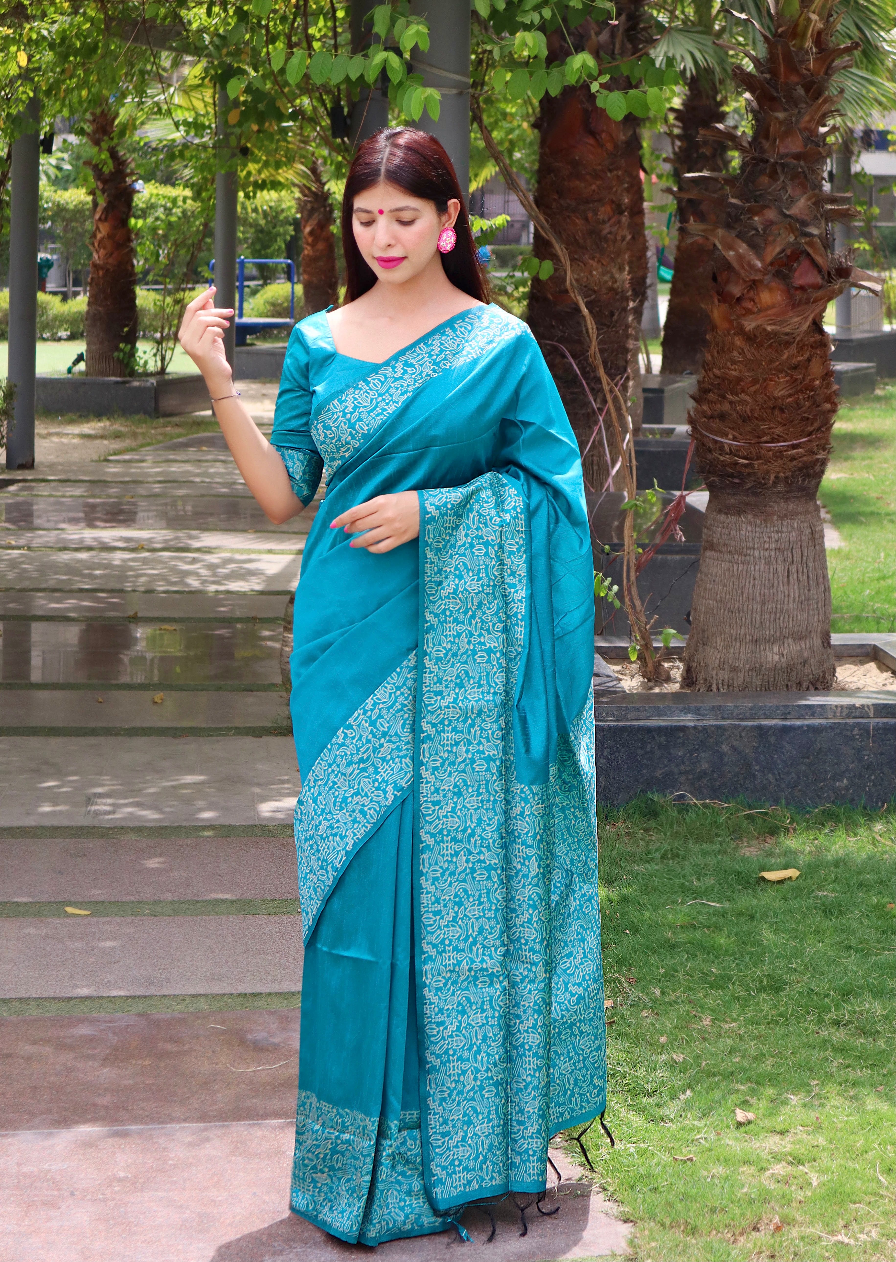 Vsaree Sky Blue Raw Silk Designer Saree With zari woven Bomkai Temple Border and contrast zari pallu And Blouse