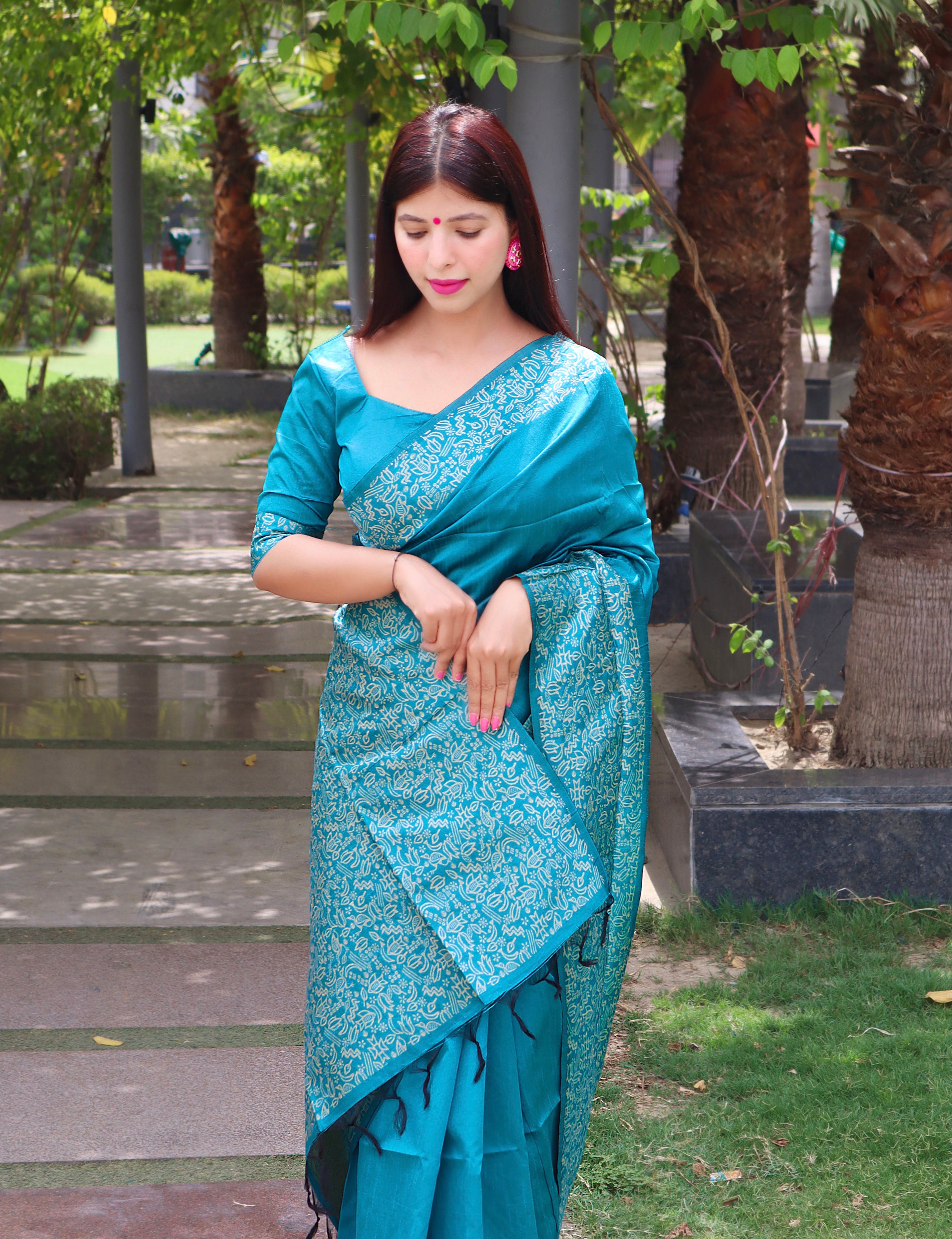 Vsaree Sky Blue Raw Silk Designer Saree With zari woven Bomkai Temple Border and contrast zari pallu And Blouse