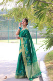 Vsaree Green Silk Saree With traditional Jamdani type weaving border And Blouse