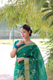 Vsaree Green Silk Saree With traditional Jamdani type weaving border And Blouse