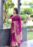 Vsaree  Purple Silk Saree With traditional Jamdani type weaving border And Blouse