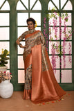 Vsaree Peach Soft Silk all over zari woven pattern With classic zari woven pallu And Blouse