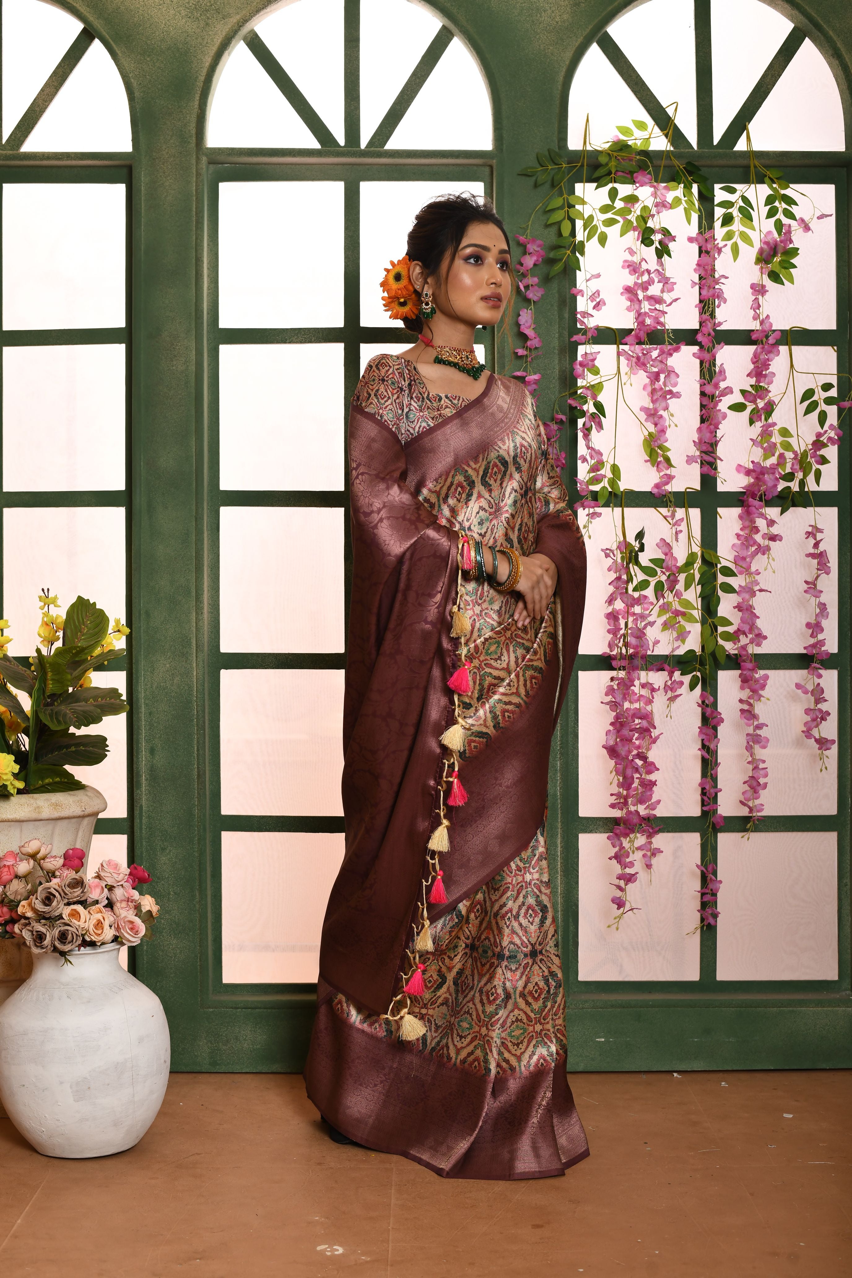 Vsaree Purple Soft Silk all over zari woven pattern With classic zari woven pallu And Blouse