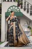 Vsaree Black Katan Silk Saree With traditional Jamdani type weaving border And Blouse