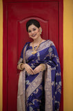 Vsaree Blue Katan Silk Saree With traditional Jamdani type weaving border And Blouse