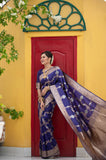 Vsaree Blue Katan Silk Saree With traditional Jamdani type weaving border And Blouse