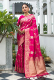 Vsaree Rani Pink Katan Silk Saree With traditional Jamdani type weaving border And Blouse