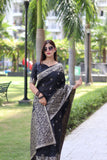 Vsaree Black Raw Silk Saree With All over weaving Butties And weving pallu and Blouse