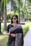 Vsaree Black Raw Silk Saree With All over weaving Butties And weving pallu and Blouse