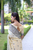 Vsaree Cream Raw Silk Saree With All over weaving Butties And weving pallu and Blouse