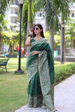 Vsaree Green Raw Silk Saree With All over weaving Butties And weving pallu and Blouse