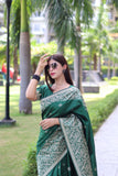 Vsaree Green Raw Silk Saree With All over weaving Butties And weving pallu and Blouse