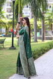 Vsaree Green Raw Silk Saree With All over weaving Butties And weving pallu and Blouse