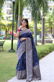 Vsaree Navy Blue Raw Silk Saree With All over weaving Butties And weving pallu and Blouse